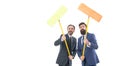 Cleaning service concept. Cover our tracks before someone find out financial fraud. Clear reputation. Bearded men formal