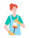 Cleaning service concept, girl in apron and rubber gloves, smiling positive doing happy thumbs up gesture with hand. Health