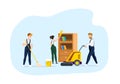 Cleaning service diverse team working at modern office. Hygienic cleanup at coworking center Royalty Free Stock Photo