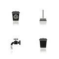 Cleaning service drop shadow black icons set Royalty Free Stock Photo