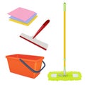 Cleaning service equipment. Bucket brush floor broom washing tools vector realistic set Royalty Free Stock Photo