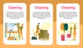 Cleaning Service Flat Flyers, Workers Tidying Up. Royalty Free Stock Photo