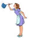 Cleaning service for a house or apartment. Housewife cleaning her space. A girl in uniform wipes the dust with a special