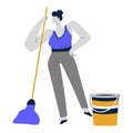 Cleaning service or housewife, woman mopping or sweeping floor