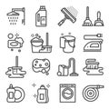 Cleaning service, icon set, services for cleaning and laundry in various rooms Royalty Free Stock Photo