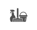 Cleaning service icon. Spray, bucket and mop. Royalty Free Stock Photo