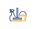 Cleaning service icon. Spray, bucket and mop. Vector Royalty Free Stock Photo