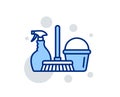 Cleaning service icon. Spray, bucket and mop. Vector