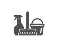 Cleaning service icon. Spray, bucket and mop. Vector Royalty Free Stock Photo