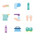 Cleaning service items flat style icon set vector design Royalty Free Stock Photo