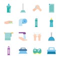 Cleaning service items flat style icon set vector design Royalty Free Stock Photo
