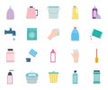 Cleaning service items flat style icon set vector design Royalty Free Stock Photo