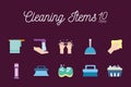 10 Cleaning service items flat style icon set vector design Royalty Free Stock Photo