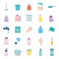 Cleaning service items flat style icon set vector design Royalty Free Stock Photo