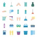 Cleaning service items flat style icon set vector design Royalty Free Stock Photo