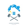 Cleaning service logo, emblem or icon design template. Clean house and mops illustration. Royalty Free Stock Photo