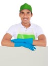 Cleaning service man presenting Royalty Free Stock Photo
