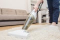 Cleaning service with professional equipment during work. professiona carpet dry cleaning, sofa dry cleaning, window and floor Royalty Free Stock Photo