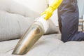 Cleaning service with professional equipment during work. professiona carpet dry cleaning, sofa dry cleaning, window and floor Royalty Free Stock Photo