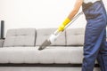 Cleaning service with professional equipment during work. professiona carpet dry cleaning, sofa dry cleaning, window and floor Royalty Free Stock Photo