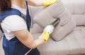 Cleaning service with professional equipment during work. professiona carpet dry cleaning, sofa dry cleaning, window and floor Royalty Free Stock Photo