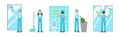 Cleaning Service with Professional Man and Woman Worker Character Vector Set Royalty Free Stock Photo