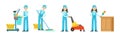 Cleaning Service with Professional Man and Woman Worker Character Vector Set Royalty Free Stock Photo