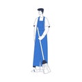 Cleaning Service with Professional Man Worker Character Standing with Broom Vector Illustration