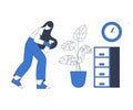 Cleaning Service with Professional Woman Worker Character Spray Flower Vector Illustration