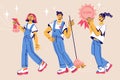 Cleaning service staff for housework assistance. Flat cartoon vector