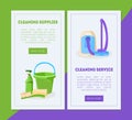 Cleaning Service and Supplies Landing Page Templates Set, Professional House or Office Cleaning, Tools for Cleanliness Royalty Free Stock Photo