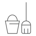 Cleaning service thin line icon, clean and wash, bucket and mop sign, vector graphics, a linear pattern Royalty Free Stock Photo