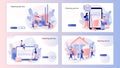 Cleaning service. Tiny people clean house. Cleaning tool. Screen template for mobile smart phone, landing page, template Royalty Free Stock Photo