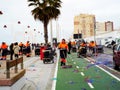 Cleaning service of the town hall after the carnival of capital cadiz, andalusia. Spain on March 3, 2019 Royalty Free Stock Photo