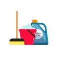 Cleaning service vector icon concept or household and housekeeping maintenance flat cartoon illustration, bucket with foam