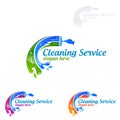 Cleaning Home Service vector Logo design, Eco Friendly with shiny broom and circle Concept