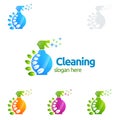 House Cleaning Vector Logo Design, Eco Friendly with shiny spray Concept isolated on white Background Royalty Free Stock Photo