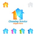 House Cleaning Vector Logo Design, Eco Friendly with shiny glass brush and spray Concept isolated on white Background Royalty Free Stock Photo