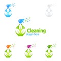 House Cleaning Vector Logo Design, Eco Friendly with shiny spray Concept isolated on white Background Royalty Free Stock Photo