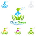 House Cleaning Vector Logo Design, Eco Friendly with shiny spray Concept isolated on white Background Royalty Free Stock Photo