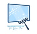 Cleaning service. Window and cleaning tool. A template for a logo and the development of creative thought. The idea of a cleaning