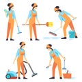 Cleaning service woman staff - cleaning staff of woman flat design