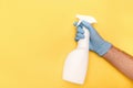 Cleaning Service Worker. Male hand with bottle of disinfectant Royalty Free Stock Photo