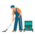 Cleaning service worker with vacuum cleaner isolated