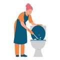 Cleaning service worker washing toilet vector isolated