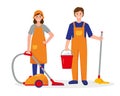 Cleaning service workers characters with tools isolated Royalty Free Stock Photo