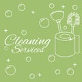 Cleaning services green poster with bathroom items Vector Royalty Free Stock Photo