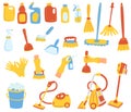 Cleaning services. Set with household supplies and cleaning products. Sanitary and chemical products. Perfect for banner, website
