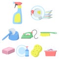 Cleaning set icons in cartoon style. Royalty Free Stock Photo