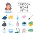 Cleaning set icons in flat style.